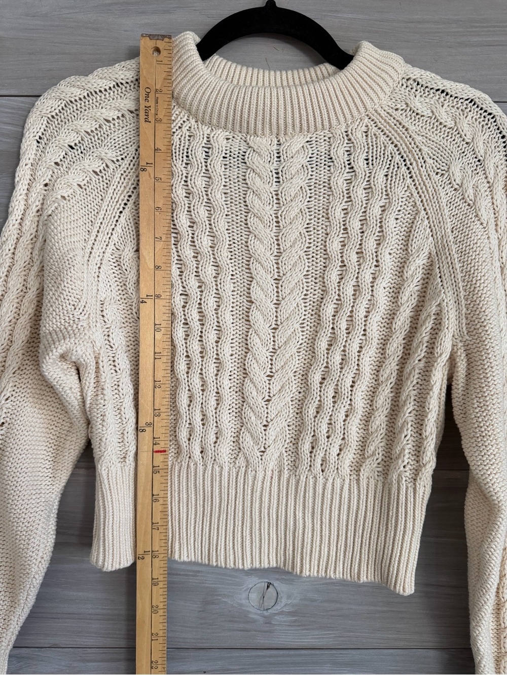Anthropologie Cream Cable-Knit Crew neck cropped Sweater - Picture 6 of 7